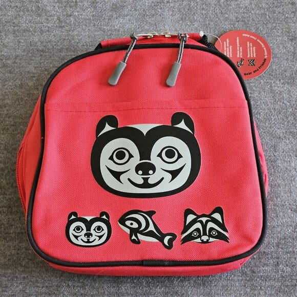 Native Explore Insulated Lunch Bag Red Zip Up Bear And Friends By Simone Diamond - Picture 1 of 15